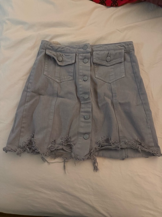 Signature Eight Dresses & Skirts - Casual Washed Denim Mini Skirt - Gray